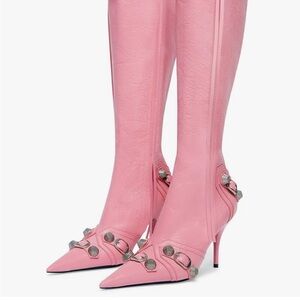 Pink Knee-High Boots with Silver Accents